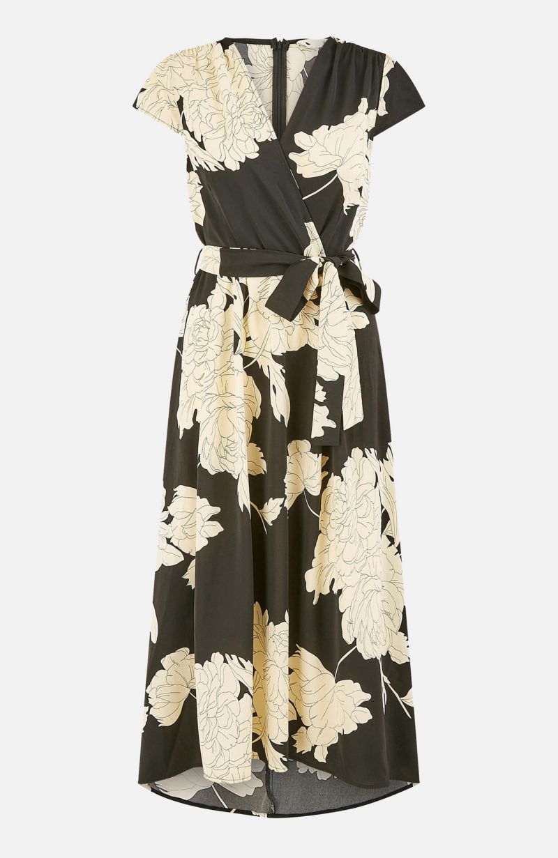 Women's Blossom Print Dipped Hem Wrap Midi Dress