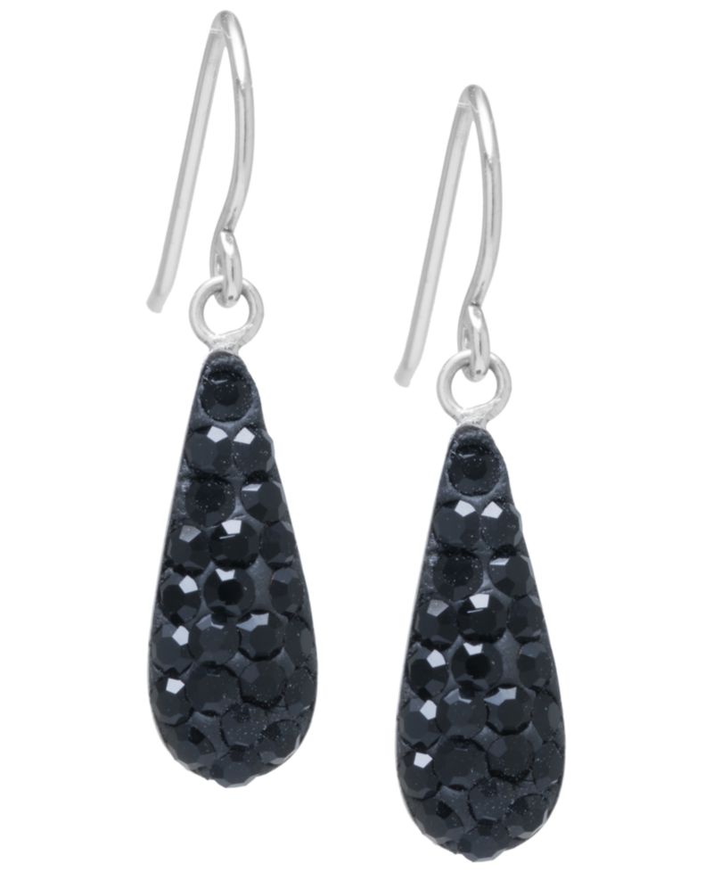 Pave Crystal Teardrop Earrings in Sterling Silver. Available in Clear, Black, Blue, Multi, Purple or Red