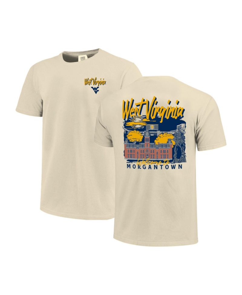 Men's Natural West Virginia Mountaineers Comfort Colors Hand-Drawn Campus Stack T-Shirt