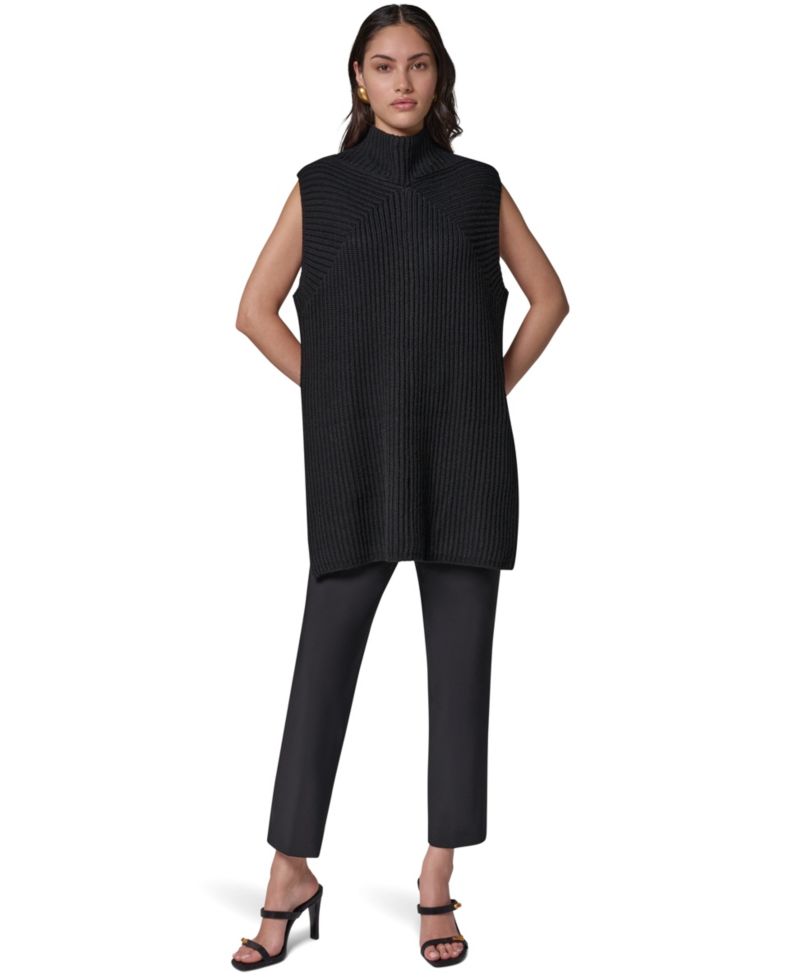 Women's Mock-Neck Sleeveless Ribbed Sweater Tunic