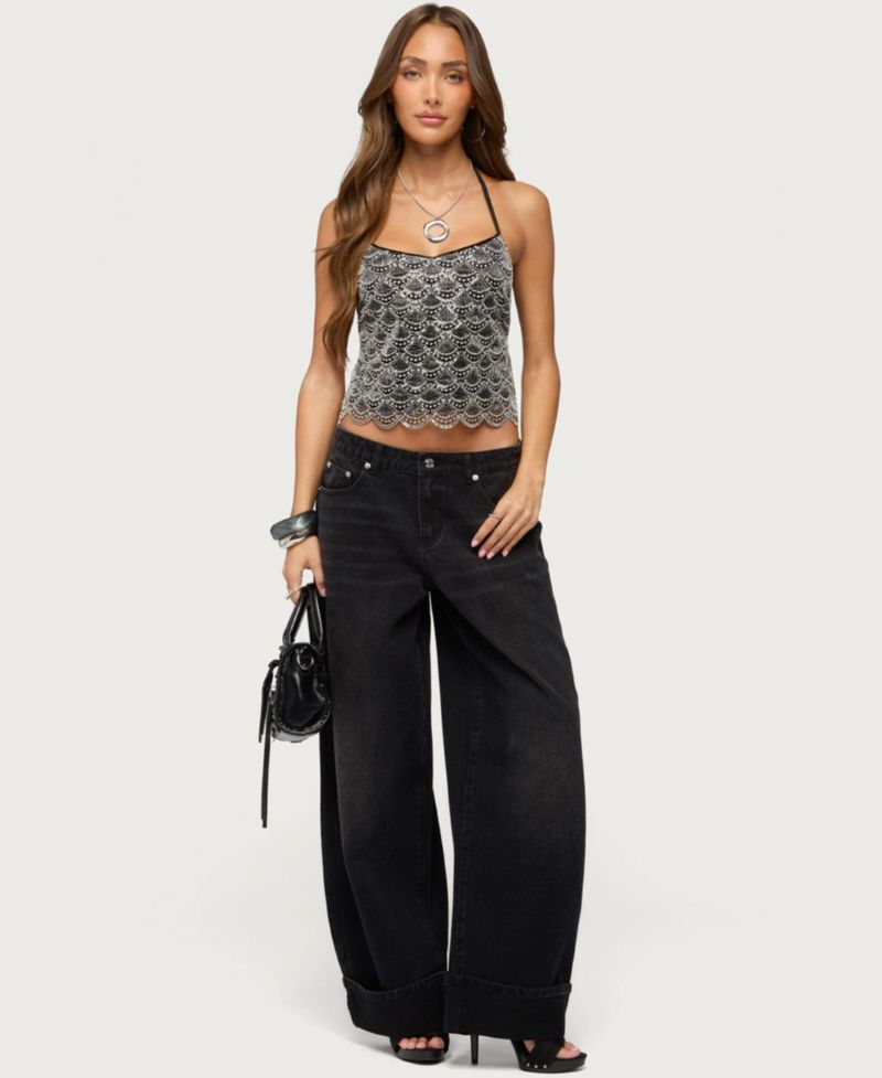 Women's Naira Beaded Metallic Halter Top