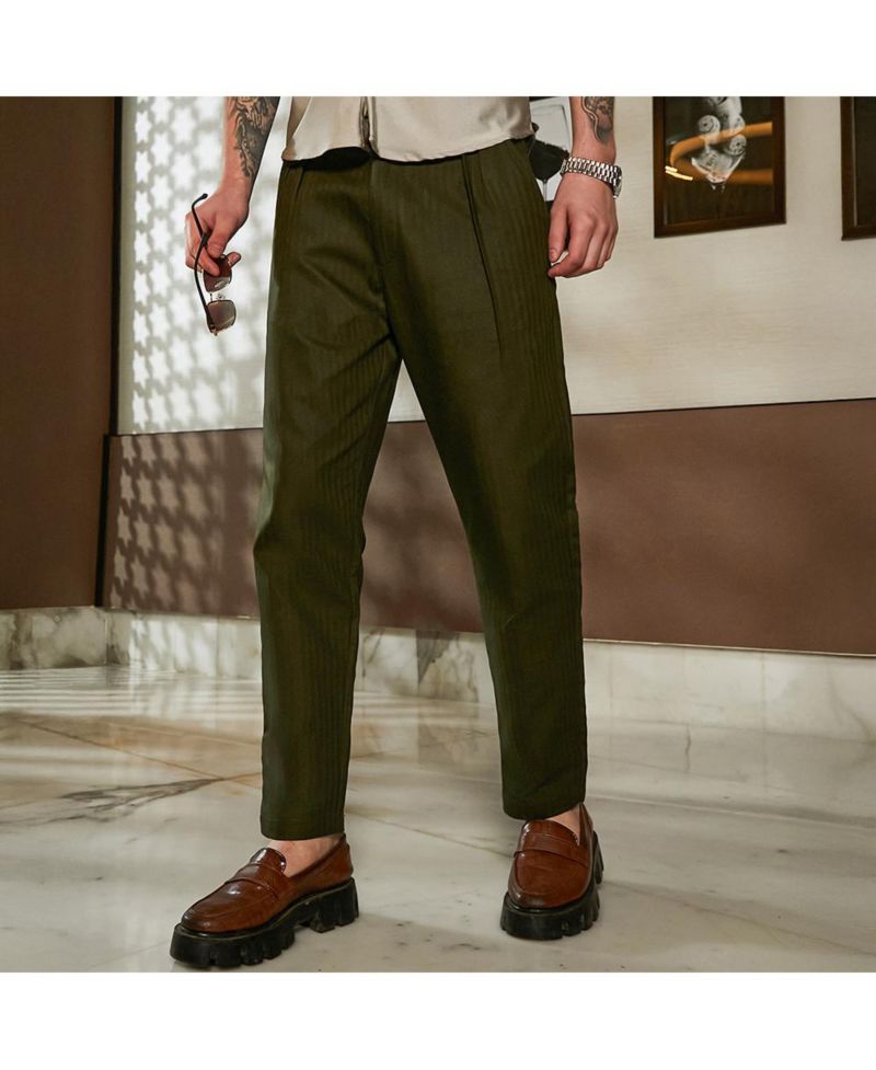 Men's Juniper Green Striped Tailored Trousers