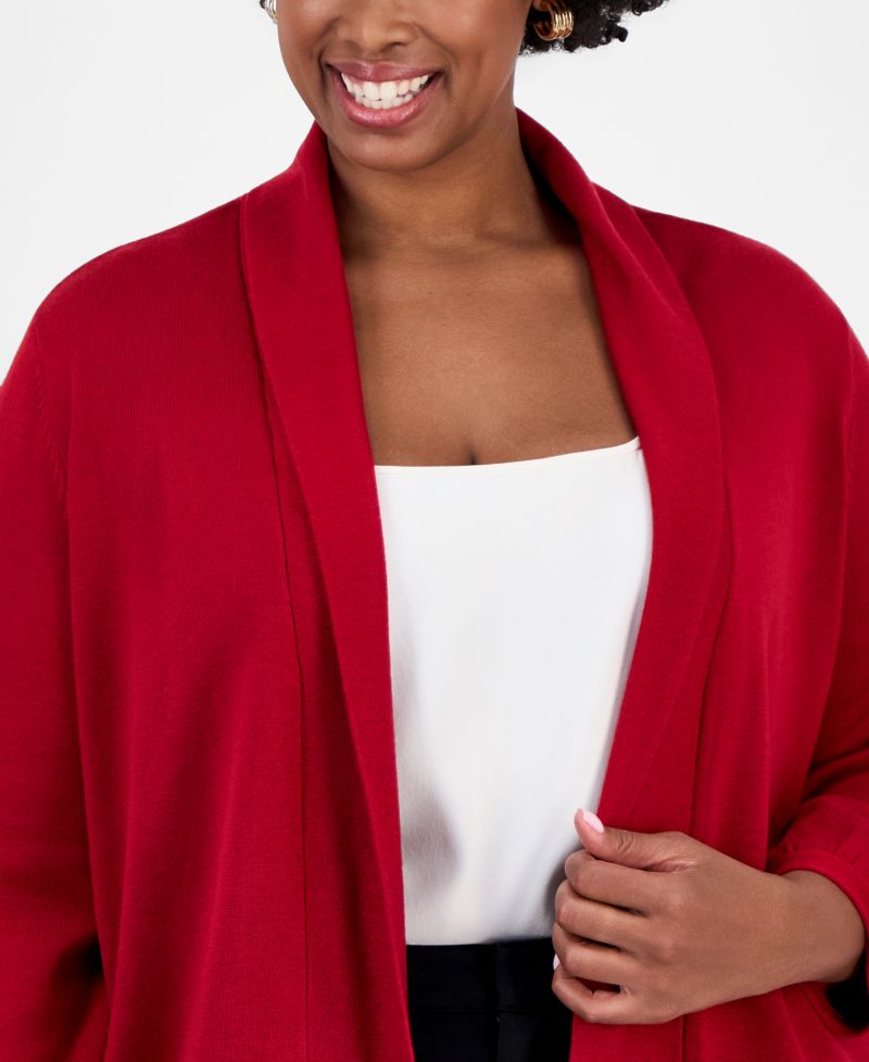 Plus Size Kissing Front Shawl-Collar Lightweight Cardigan