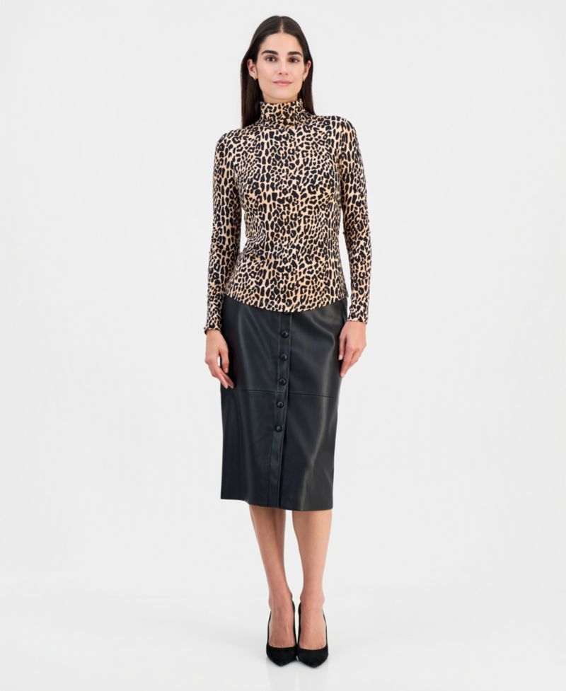 Women's Printed Shirred Turtleneck Top