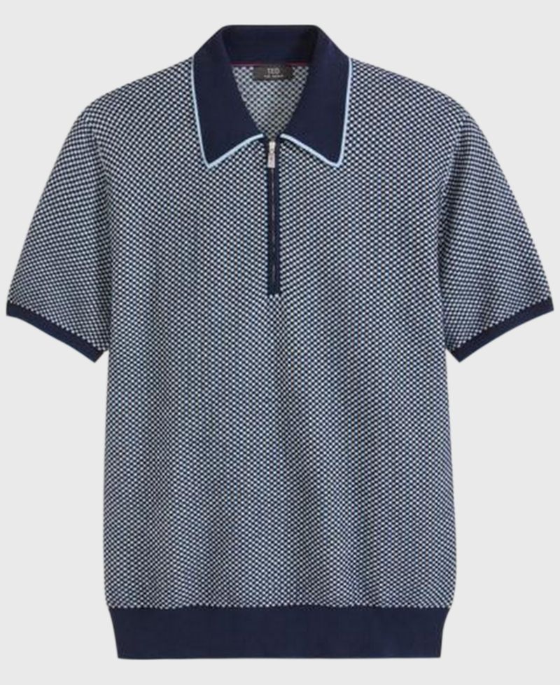 Men's Wilton Quarter-Zip Textured-Knit Polo Shirt