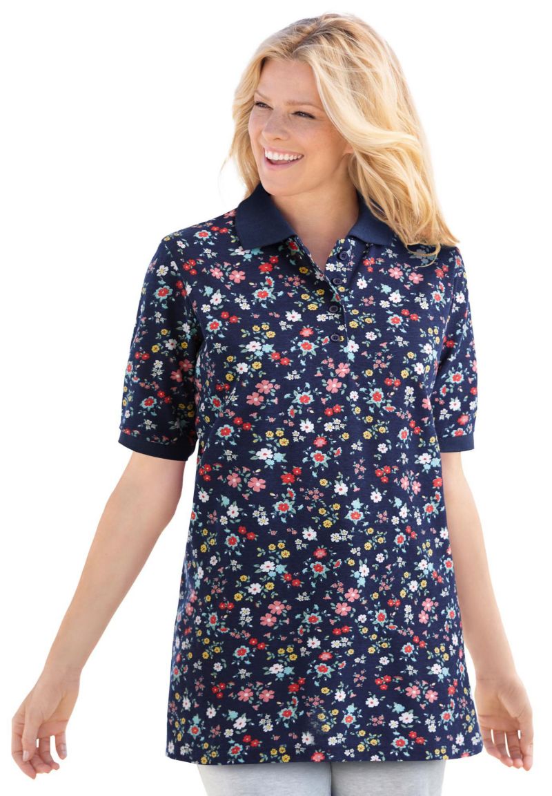 Plus Size Elbow-Sleeve Polo Tunic