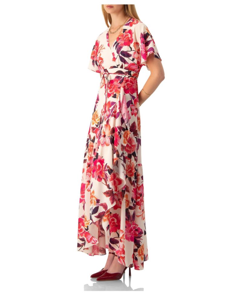 Women's Crossed V-Neck Wrap Floral Maxi Dress