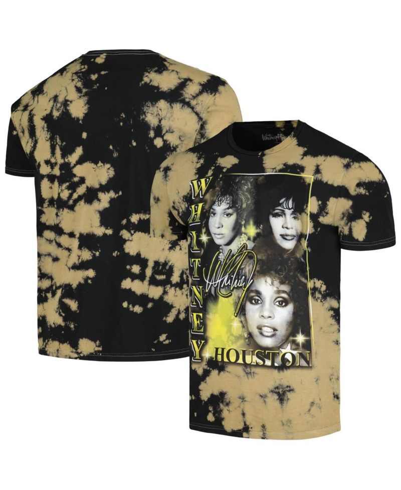 Men's Black Whitney Houston Collage Washed Graphic T-Shirt