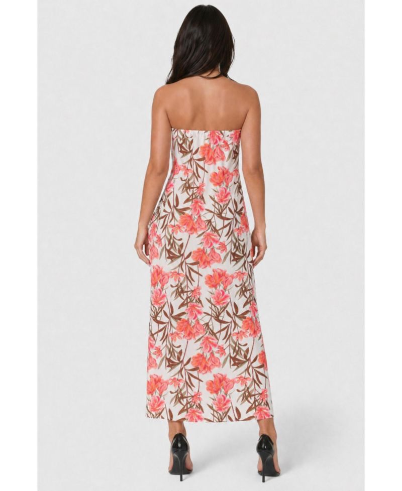 Women's Printed Satin Strapless Maxi Dress