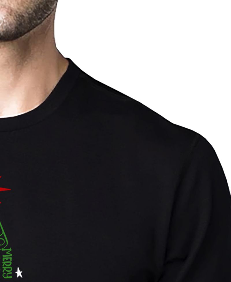 Men's Holiday Christmas Tree Word Art Cotton and Polyester Blend T-Shirt