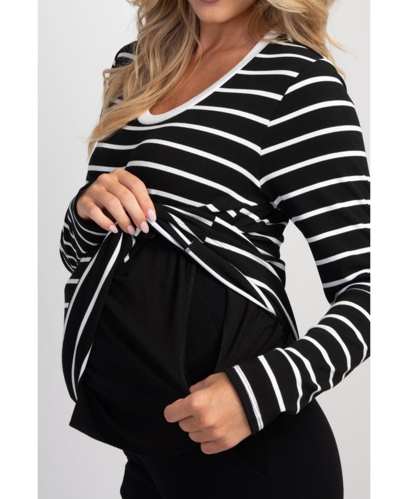 Maternity Striped Nursing Long-Sleeve Top