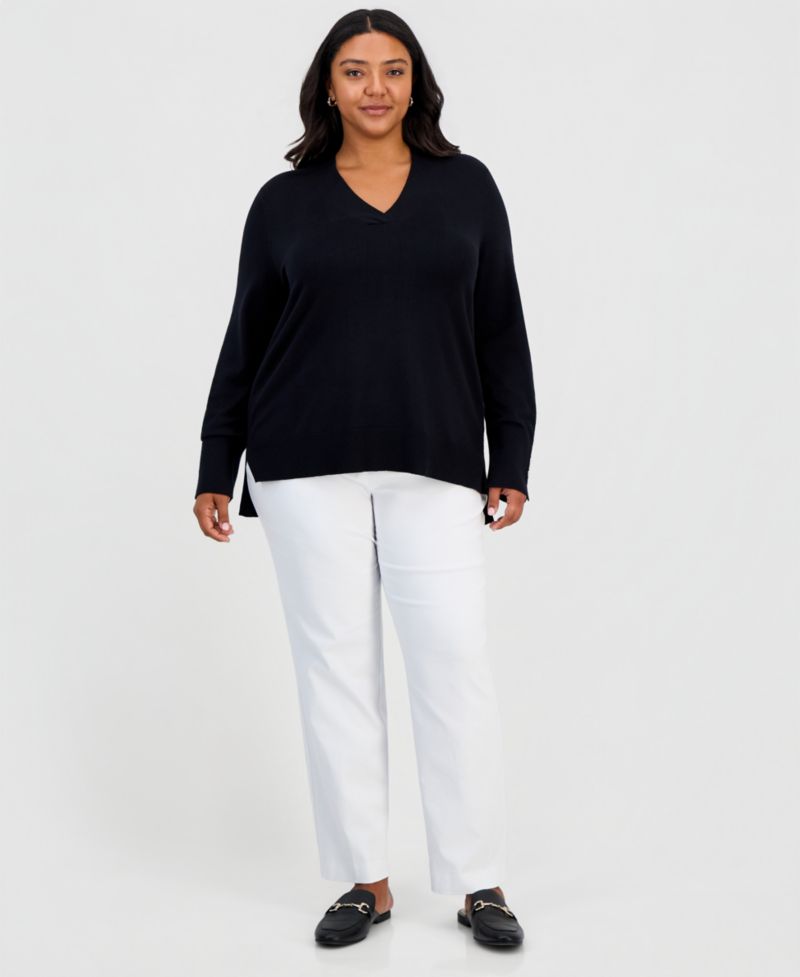 Plus Size High-Low Hem V-neck Sweater