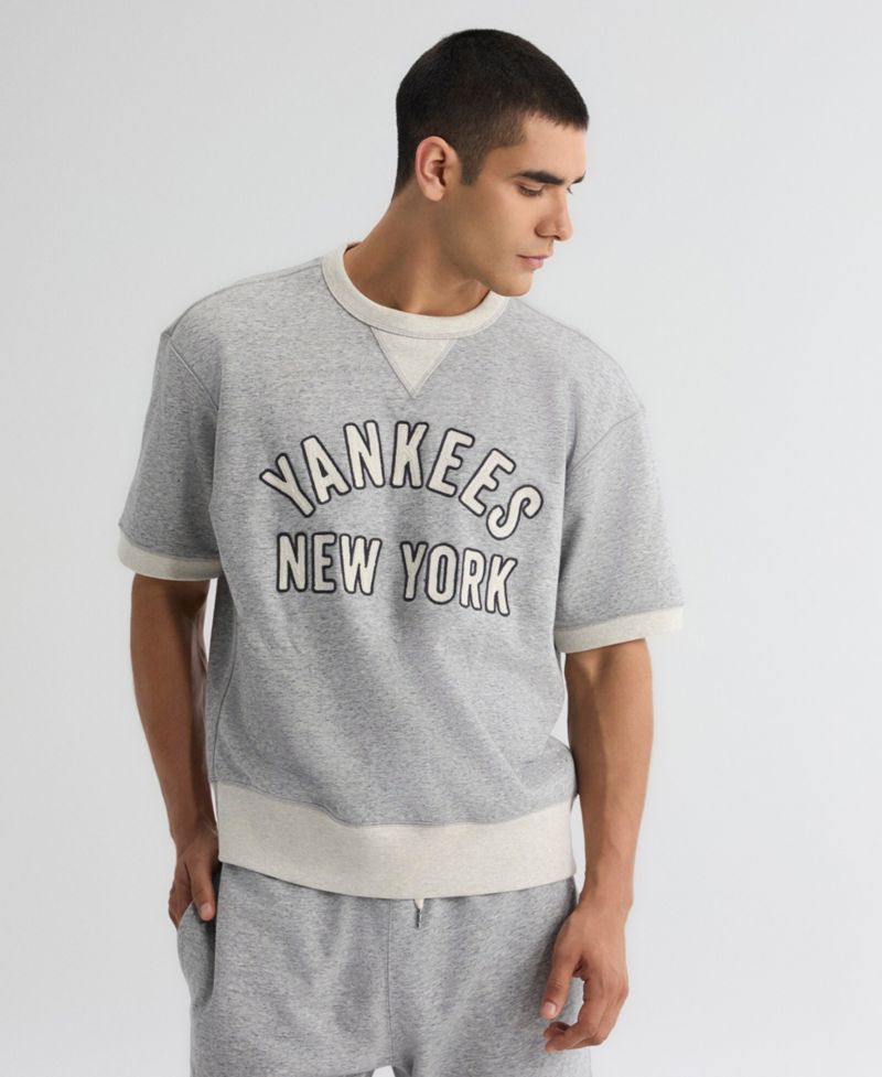 Men's Steel Heather New York Yankees Iconic Terry Short Sleeve Sweatshirt