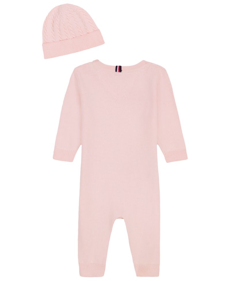 Baby Girls' Crewneck Coverall and Hat, 2-Piece Set