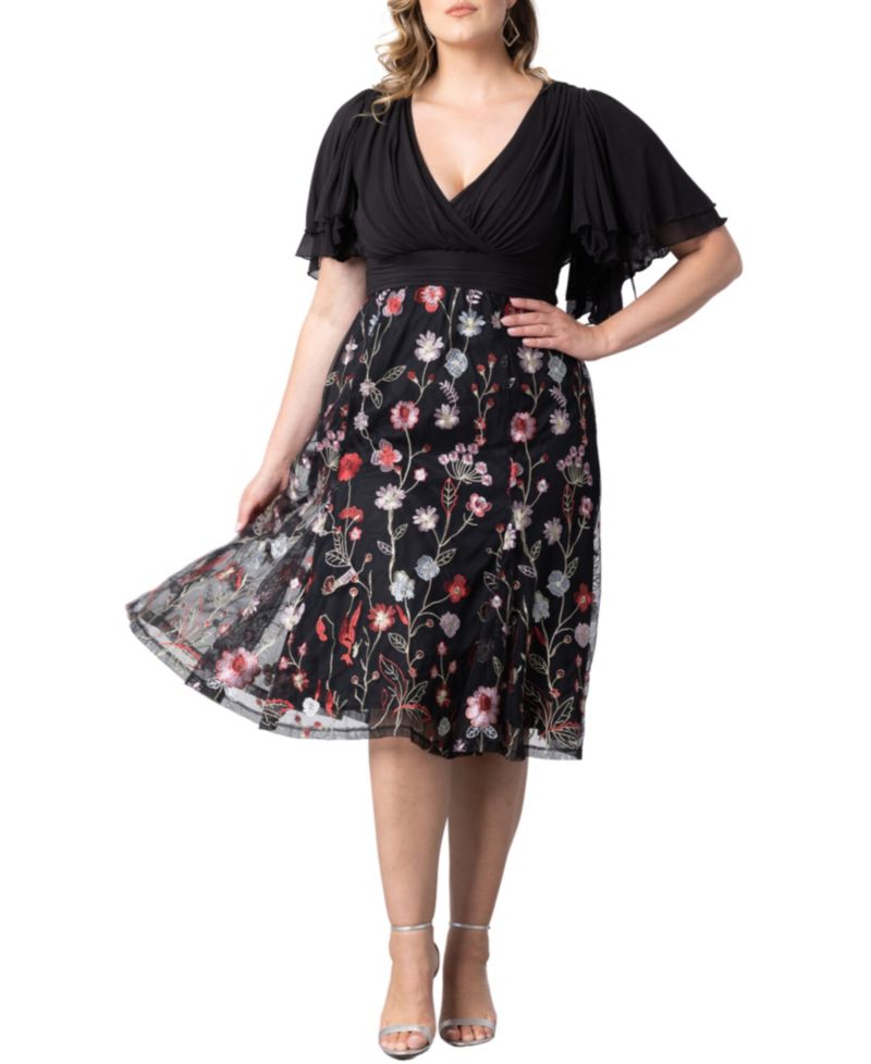Plus Size Lillian Embroidered Mesh Midi Cocktail Dress