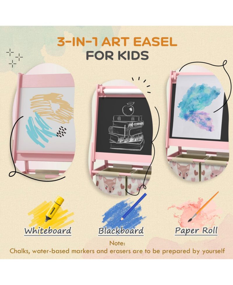 Toy Box with Lid and Kids Easel with Paper Roll, board board