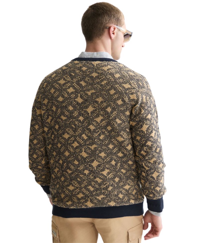 Men's Jacquard Wool-Blend Dropped Shoulder Crewneck Sweater