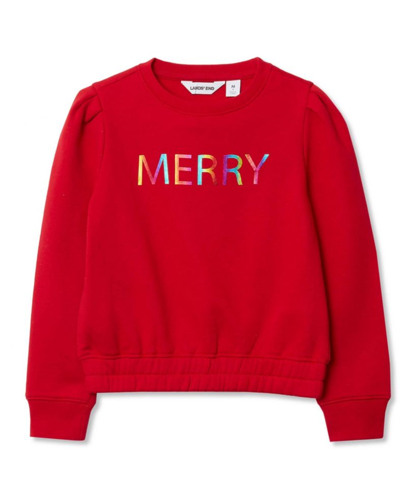 Girls Puff Shoulder Crew Neck Sweatshirt