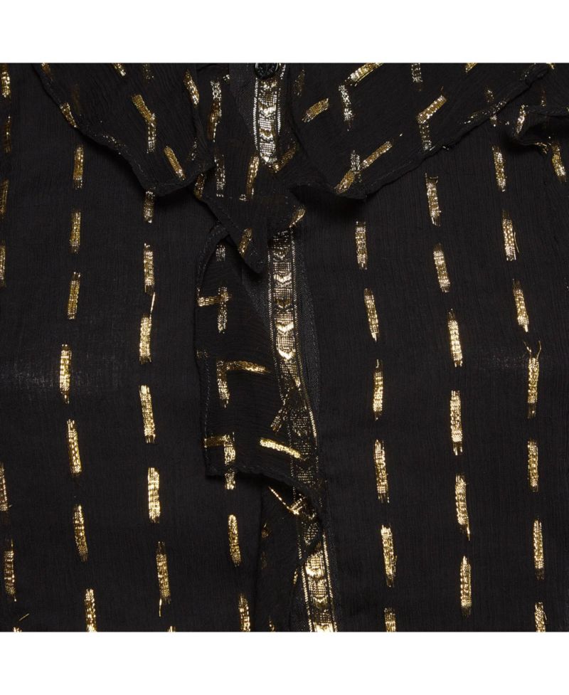 Women's Black & Gold Shiny Crepe Ruffled Dress