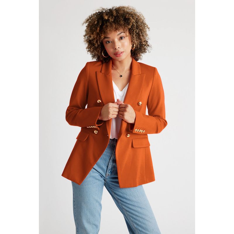 Women's Pauline Double Breasted Fitted Luxury Ponte Blazer with 5-Button Sleeves with Real Buttonholes and Optional Turn Up Cuff