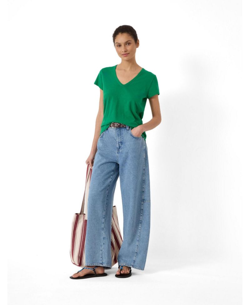 Women's Slim-Fit V-Neck Slub-Cotton T-Shirt