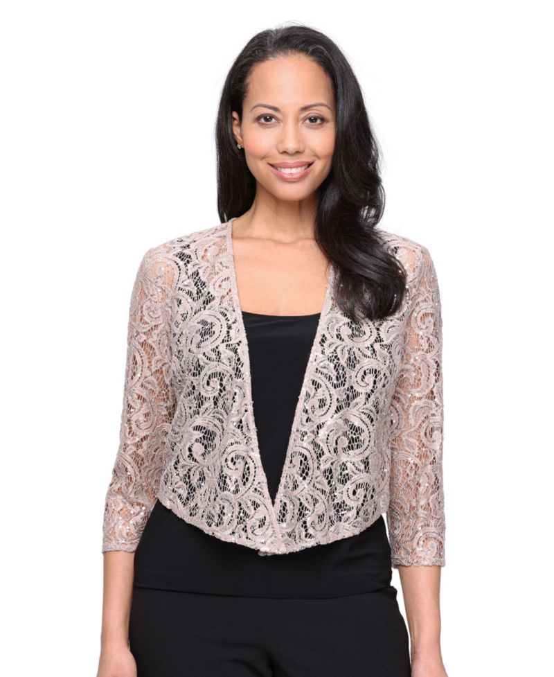 Women's Sequin-Lace 3/4-Sleeve V-Neck Coverup