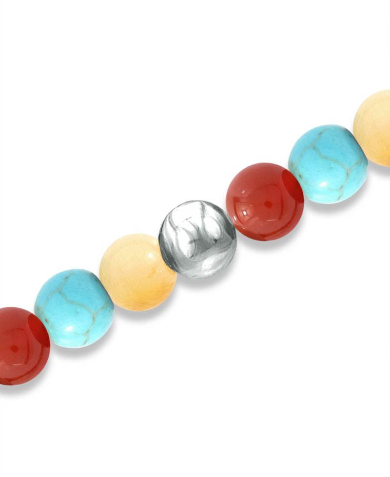 Genuine Stone Bead Stretch Bracelet with Silver Plate or Gold Plate Bead Accent