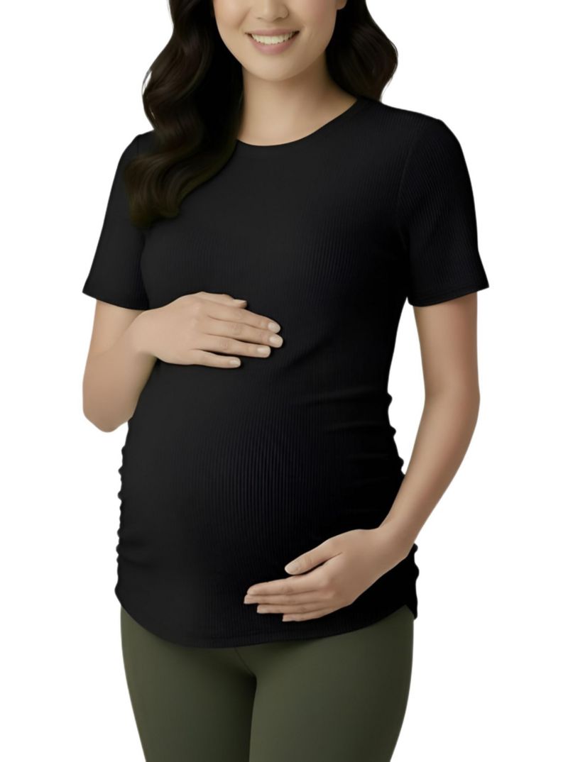 Women's Motherhood Crew Neck Side-Ruched Short Sleeve Top