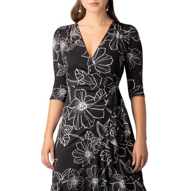 Women's Flirty Flounce Midi Wrap Dress with 3/4 Sleeves