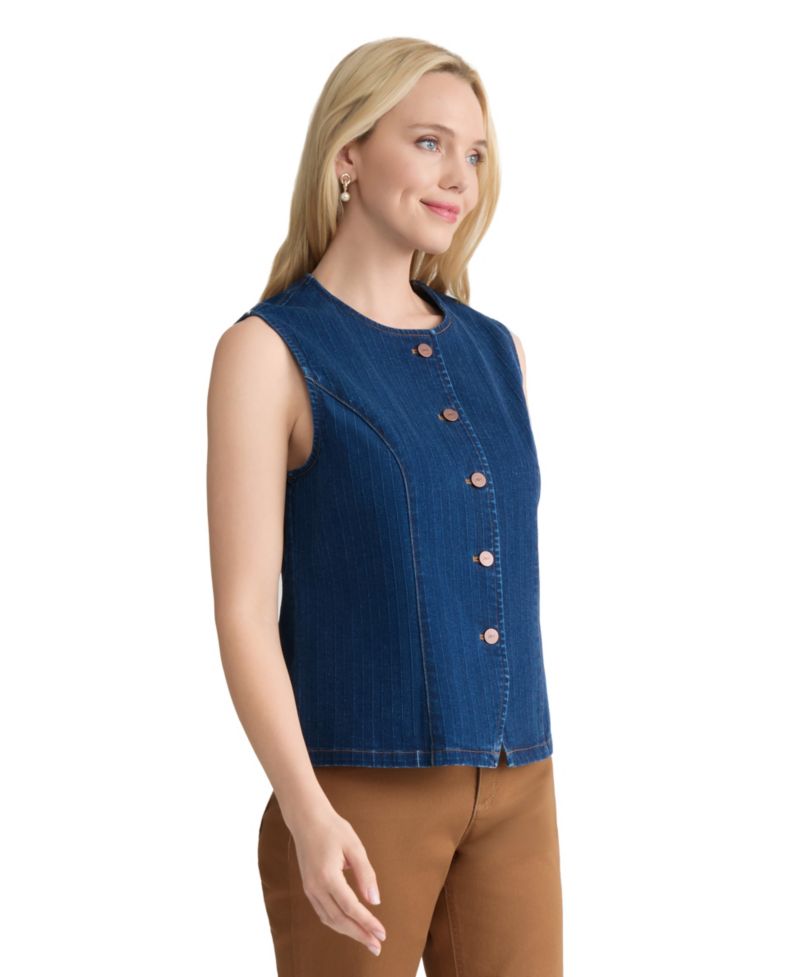 Petite Sleeveless Woven Denim Vest