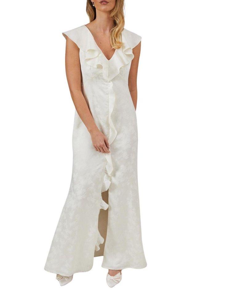 Women's Satin Jacquard V-Neck Bridesmaid Dress