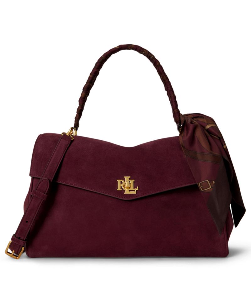 Farrah Suede Scarf Trim Medium Soft Satchel Bag