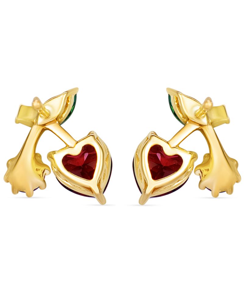 Garnet, Tsavorite & Diamond (0.03 ct. t.w.)Cherry Stud Earrings in 14k Honey Gold