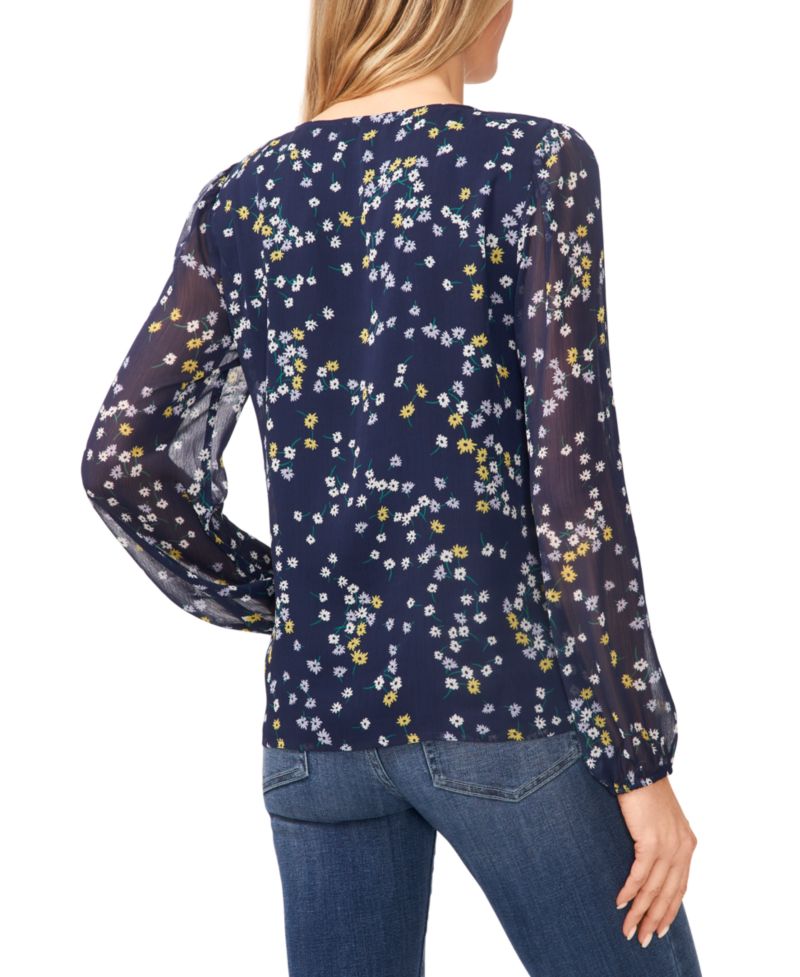 Women's Elastic Cuff V-Neck Button Up Top