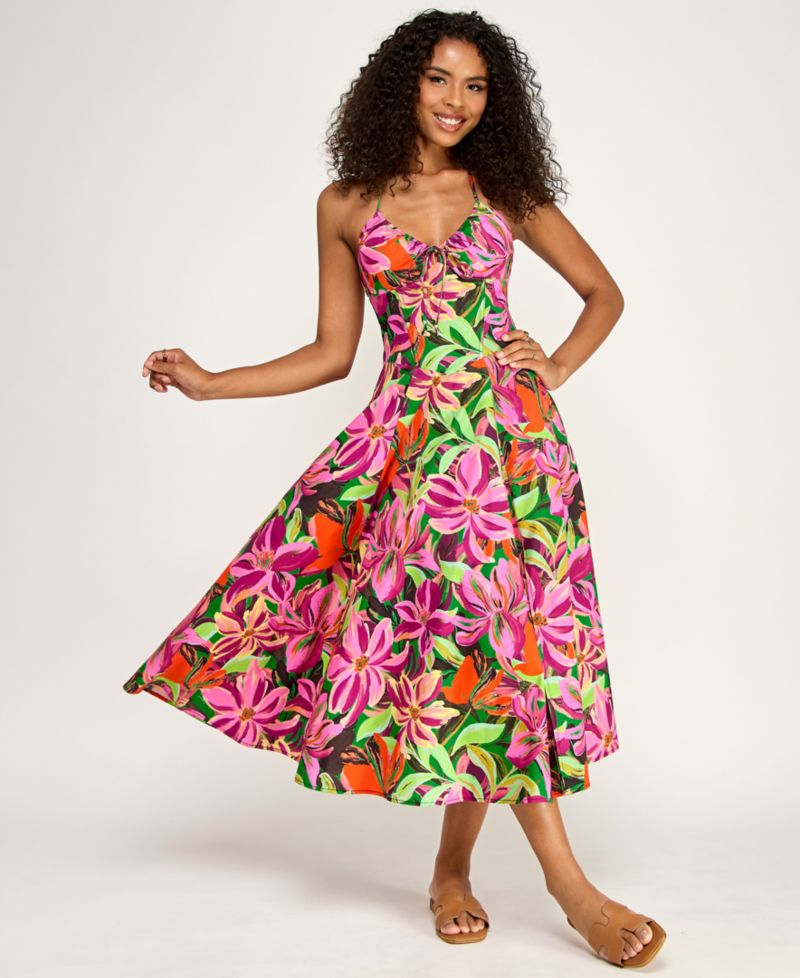 Juniors' Printed Halter Midi Dress