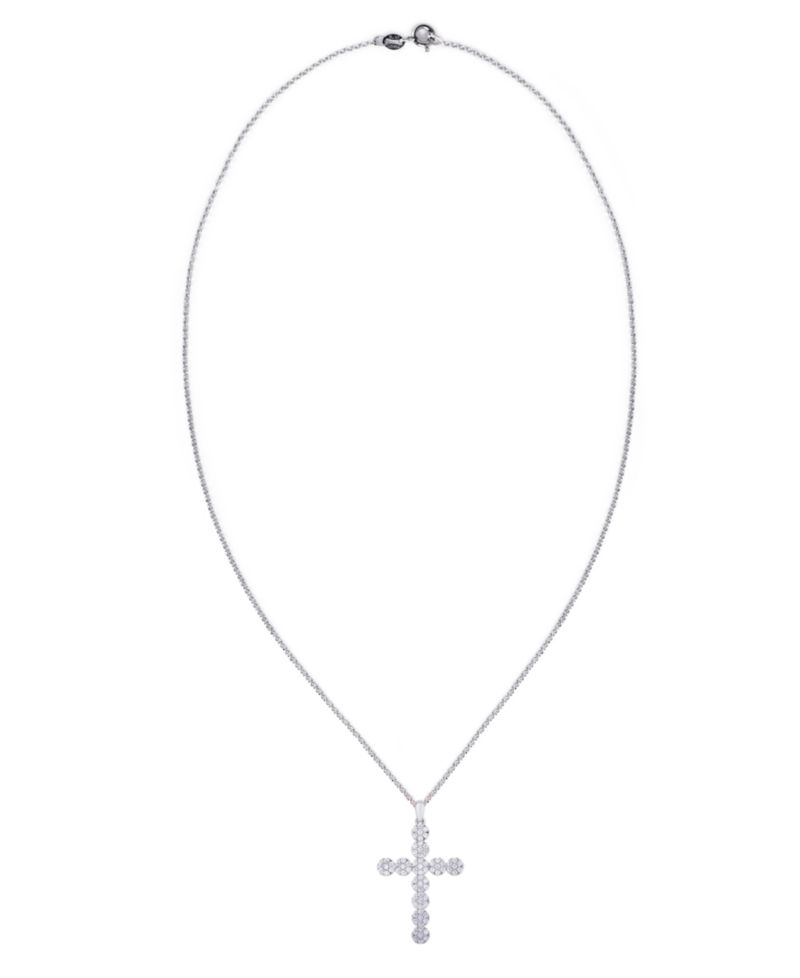 Cubic Zirconia Cross Pendant Necklace in Silver Plate