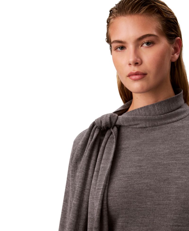 Women's Tie-Neck Mock Neck Long-Sleeve Sweater