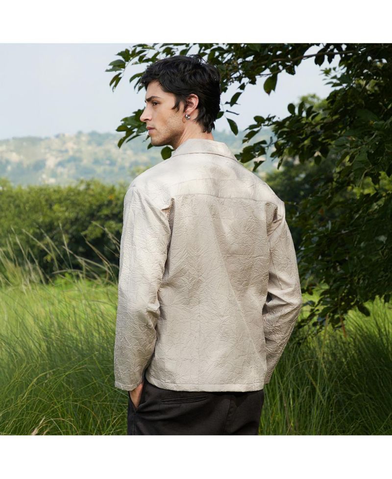 Men's Ecru Beige Wrinked Korean Oversized Shirt