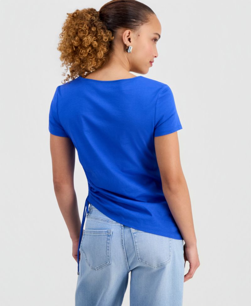 Petite Cotton Asymmetric Short-Sleeve Top
