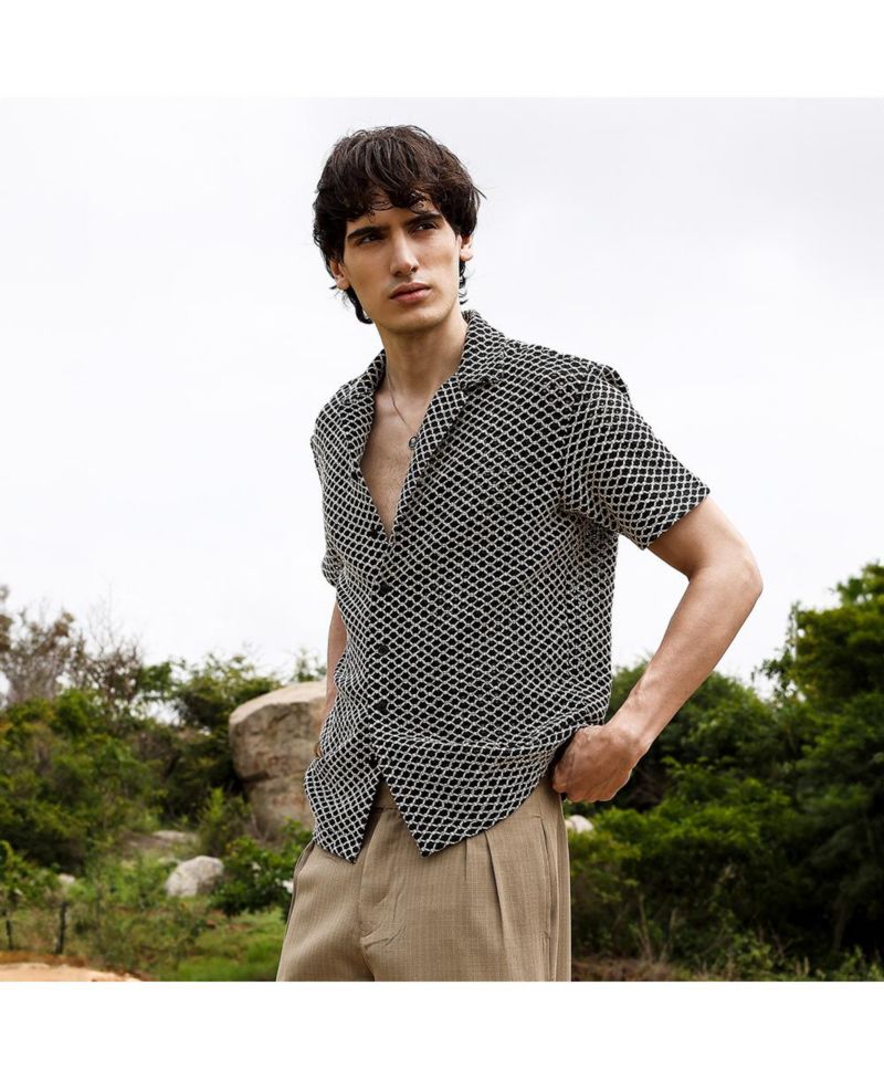Men's Contrast Rhombus Oversized Shirt