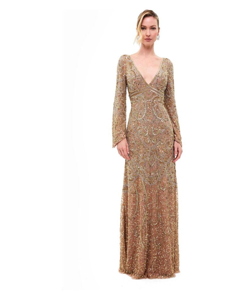 Women's Embellished Sequin V-Neck Maxi Dress