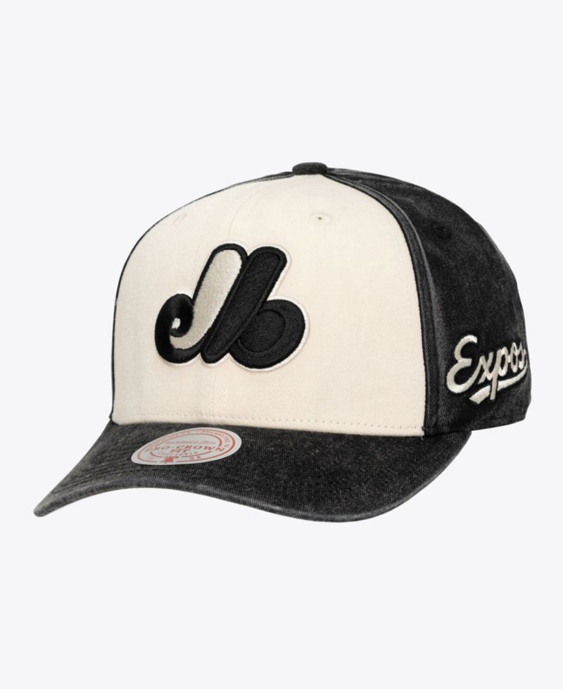 Men's and Women's Mitchell Ness Cream/Black Montreal Expos Snow Block Pro Crown Adjustable Hat