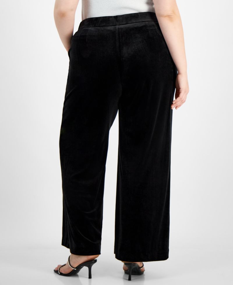 ASL Plus Size Velvet Mid-Rise Wide-Leg Pants