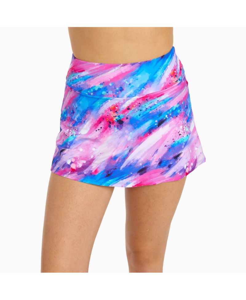 Plus Size Chlorine Resistant High Waisted Mini Swim Skirt With Shorts