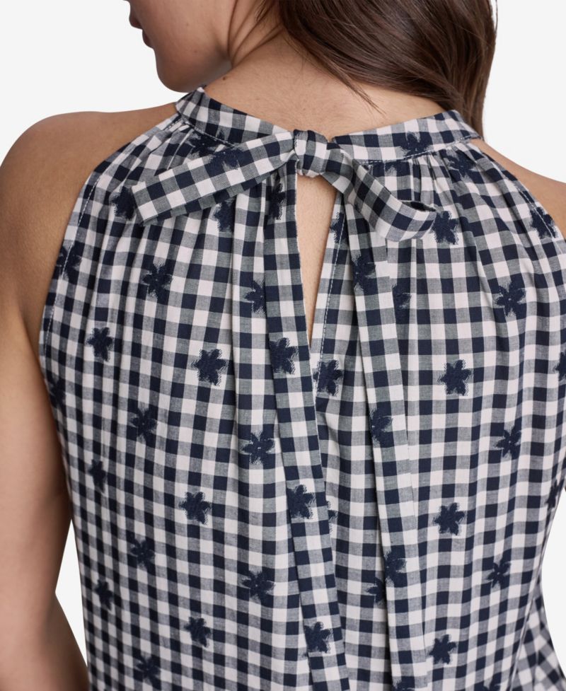 Women's Gingham Halter Neck Sleeveless Top