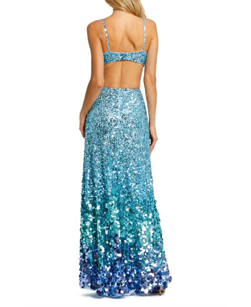 Women's Thin Strap Cut Out Gown With Ombre Sequins