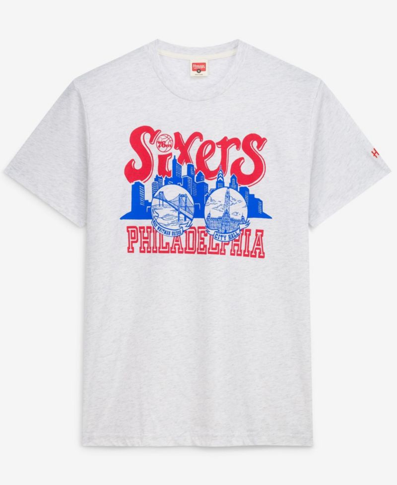 Men's and Women's Ash Philadelphia 76ers Skyline T-Shirt