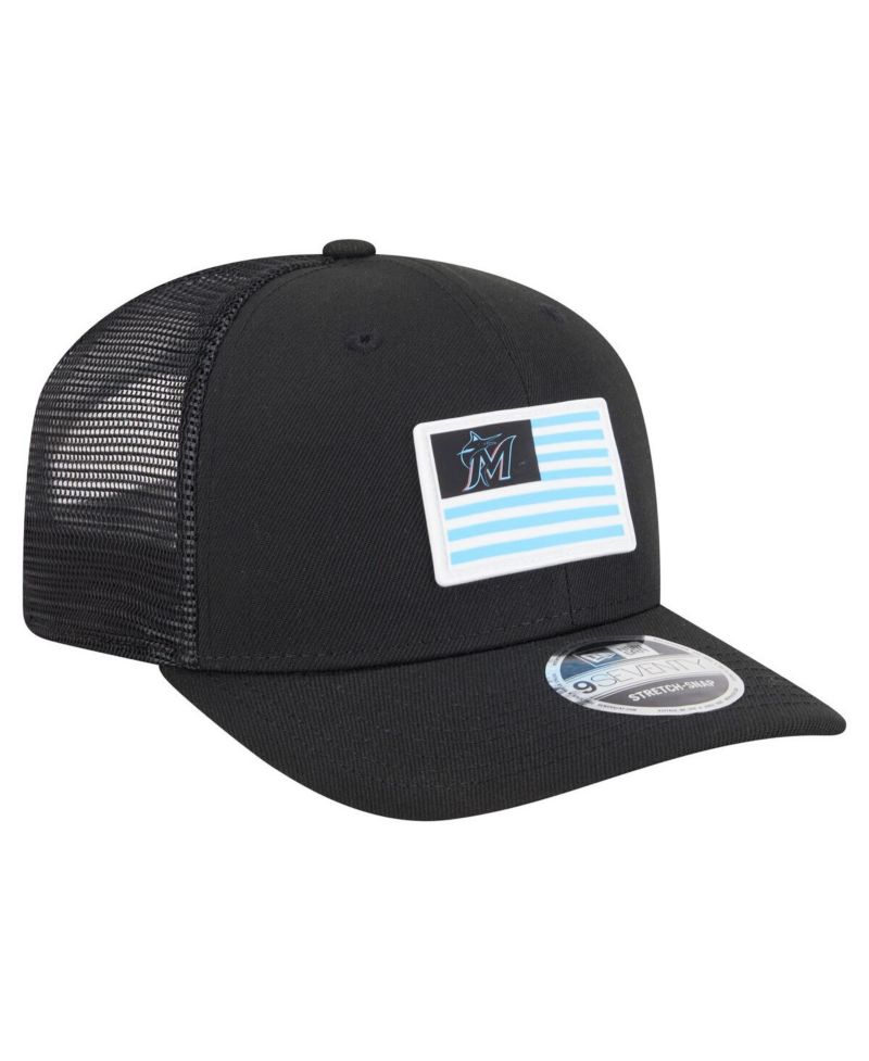 Men's Black Miami Marlins Flag 9SEVENTY COOLERA Stretch-Snap Hat