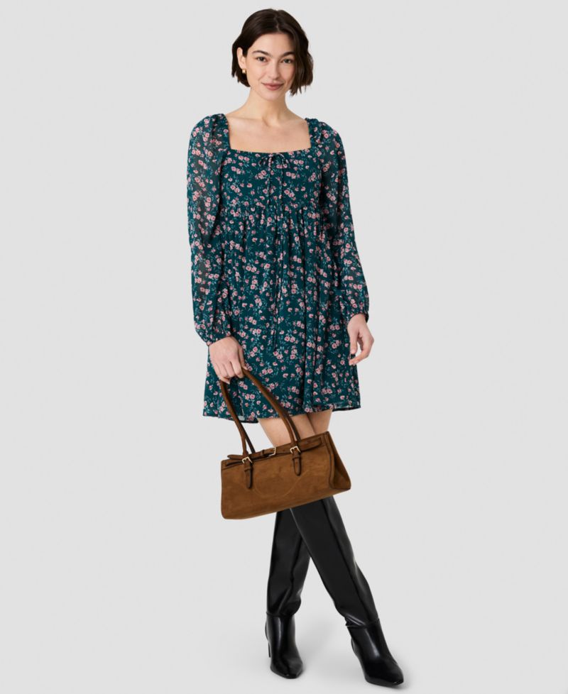 Women's Square Neck Fitted Bodice Flare Mini Dress