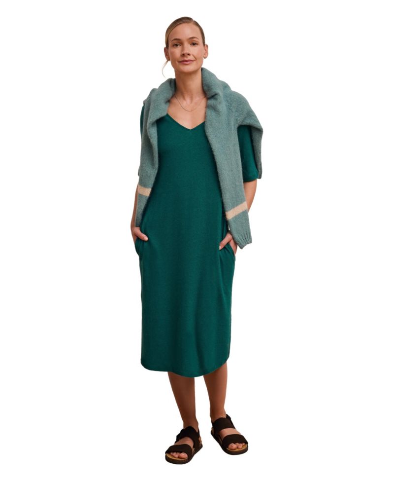 Women's Linen Blend V-Neck Midi Dress